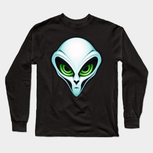 Green Alien Head Portrait UFO Long Sleeve T-Shirt